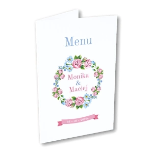 Menu weselne - Róże i niezapominajki