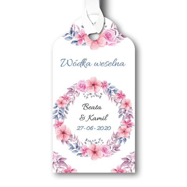 Zawieszki na wódkę weselną lub prezenty - Różowe hibiskusy