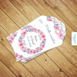stos zawieszek na wódkę weselną lub prezenty - Różowe hibiskusy | Moje zaproszenia