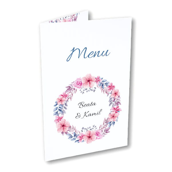 Menu weselne - Różowe hibiskusy
