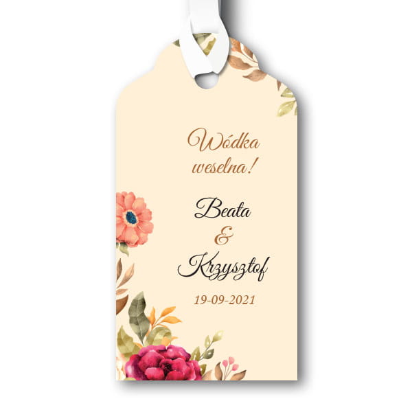 Zawieszki na wódkę weselną lub prezenty - Jesienne kwiaty