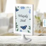 Tabliczka na stoły weselne - Fioletowe motyle - wiejski stół | Moje zaproszenia