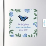 Magnesy kwadratowe - upominki dla gości weselnych - Fioletowe motyle | Moje zaproszenia