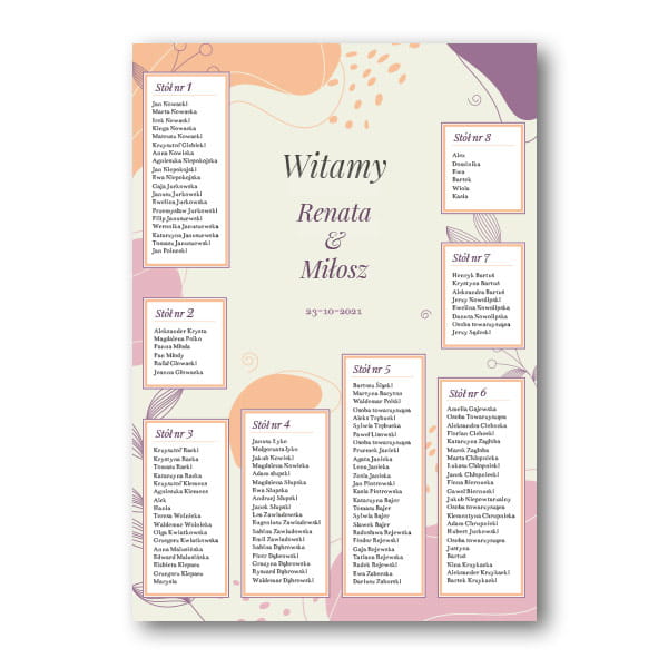 Plan stołów weselnych - Kremowo różowe | Moje Zaproszenia