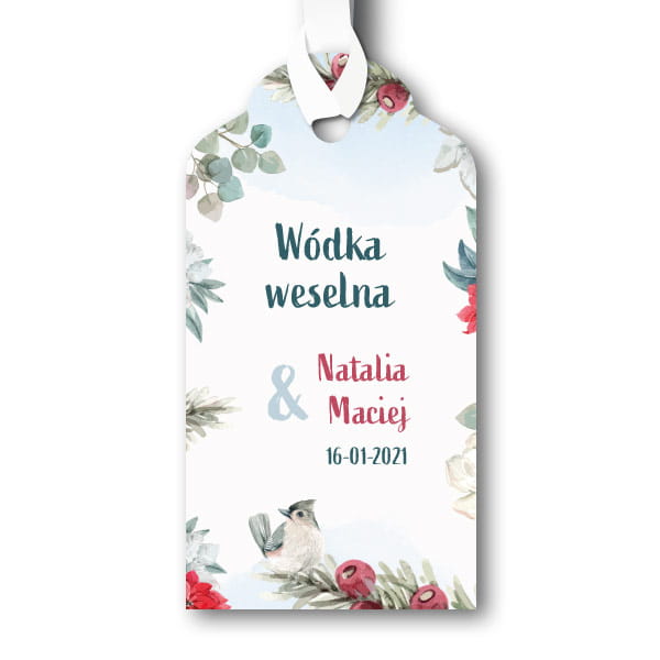 Zawieszki na wódkę weselną lub prezenty - Kwitnąca zima