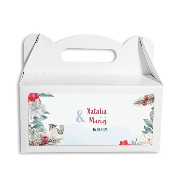 Pudełko na ciasto weselne, poziome - Kwitnąca zima