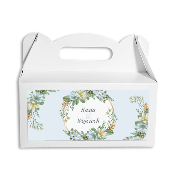 Pudełko na ciasto weselne, poziome - Niebieska porcelanka