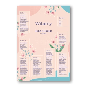 Plan stołów weselnych - Różowy