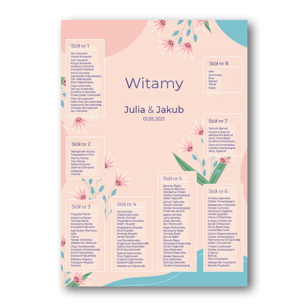 Różowy plan stołów weselnych | Moje Zaproszenia