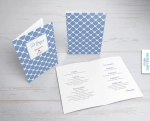 Menu weselne A5 - Fioletowe serca - widok z przodu, tyłu i środka menu | Moje zaproszenia