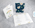Menu weselne A5 - Kwitnące magnolie - widok z przodu, tyłu i środka menu | Moje zaproszenia