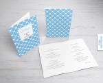 Menu weselne A5 - Niebieskie serca - widok z przodu, tyłu i środka menu | Moje zaproszenia